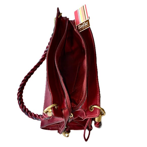 RELIC by Fossil Red Burgundy Leather Shoulder/Handbag Zipper Pockets NWT - Picture 8 of 14